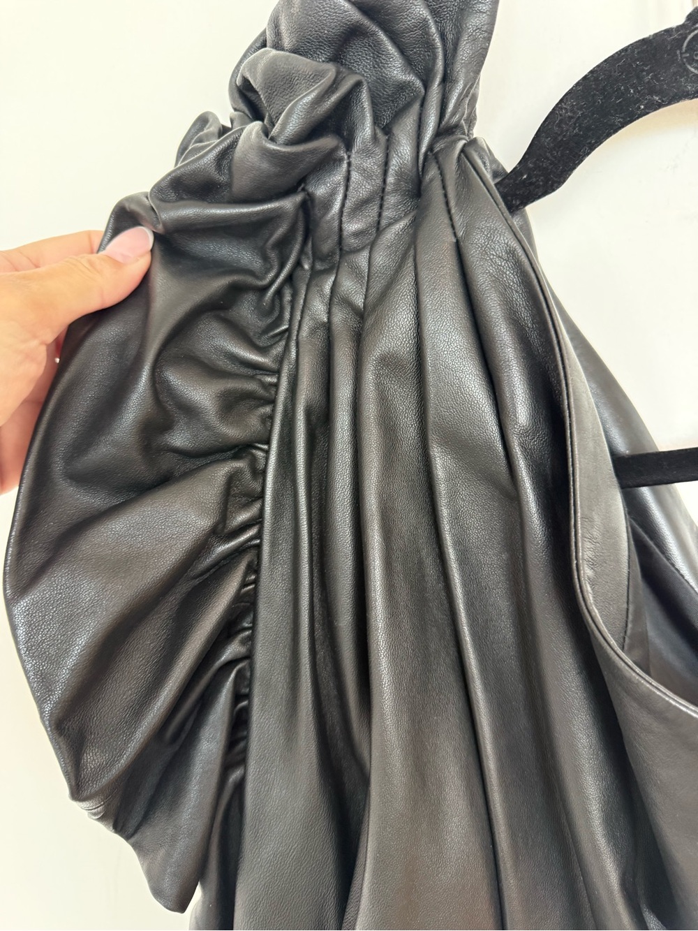 Nour Hammour One-Shoulder Black Leather Ruffle Mini Dress Size Fr 36/US Small - Picture 7 of 11